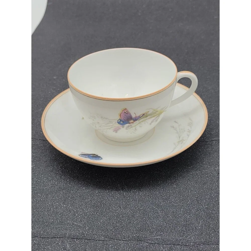 READ 2 ? Haviland Limoges ? Meadow Visitors Cup/Saucer Butterflies/Grasses